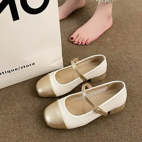 玛丽珍鞋女夏季金色单鞋粗跟小皮鞋2023年新款配裙子晚晚风温柔鞋商品大图