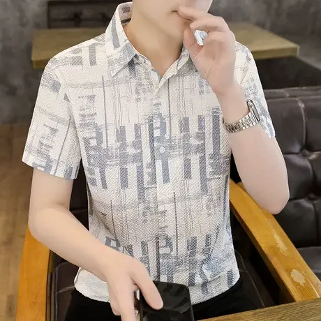 2025夏季新款男士泡泡纱短袖衬衫格子衬衣中年半袖速干男装上衣服商品大图