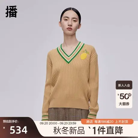 播2023春商场同款活力撞色条纹清新花草编织图案毛衫女BDQ1SD0358图片