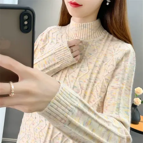 女士毛衣慵懒风秋冬装2022年新款半高领加厚针织打底衫女内搭上衣图片