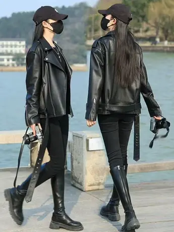 皮衣外套女2023年春秋季新款百搭机车服软皮时尚宽松显瘦大码上衣图片