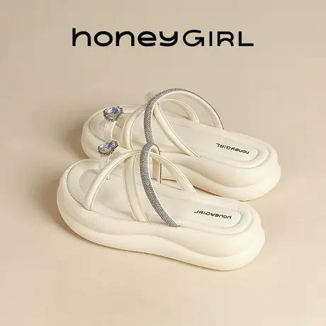 honeyGIRL厚底凉鞋女2025夏季新款绝美露趾踩屎感仙女风沙滩拖鞋图片