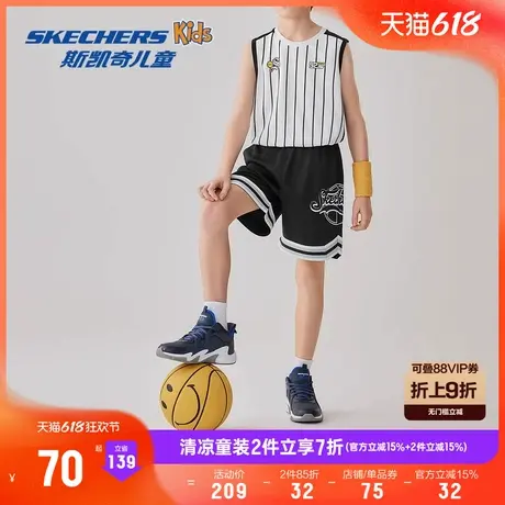 Skechers斯凯奇男童夏季针织儿童休闲舒适透气户外篮球运动短裤图片