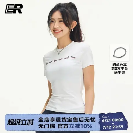 ER小狗T恤女美式正肩夏季珍珠复古高街短袖修身显瘦辣妹上衣tee图片