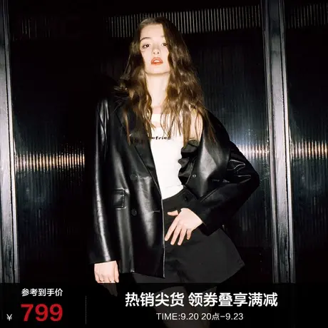 LINCCHIC金羽杰2023新款皮衣外套女宽肩西装外套女春秋S231FU089Y图片