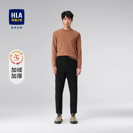 【加绒】HLA/海澜之家23半松紧腰休闲裤复合绒直筒微弹加厚裤子男商品大图