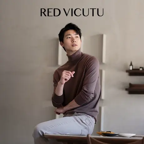 VICUTU/威可多男士长袖针织衫舒暖纯羊毛高翻领商务休闲毛衣图片