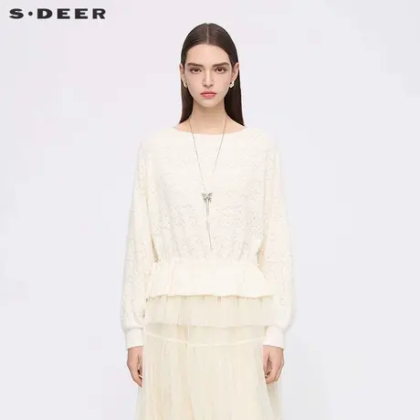 sdeer圣迪奥女装25年新品田园风圆领钩花收腰网纱外套S253Z2209商品大图