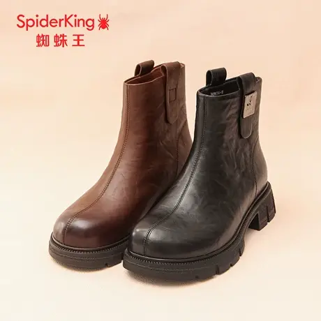 SPIDER KING/蜘蛛王正品切尔西女靴2025冬新款薄绒真皮休闲马丁靴商品大图