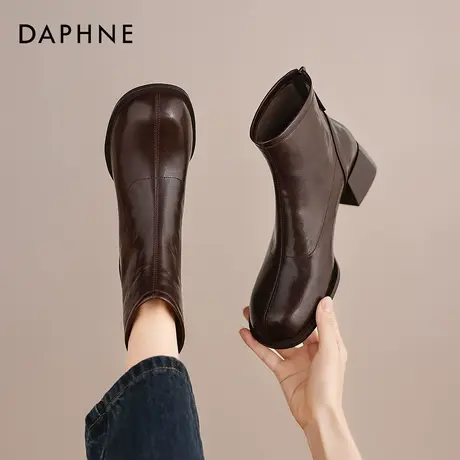 达芙妮方头小短靴女款2026新款冬季英伦马丁靴瘦瘦靴女士粗跟靴子商品大图