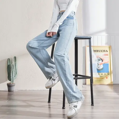 唐狮牛仔裤女高腰显瘦春夏新款裤子设计感小众阔腿裤宽松潮ins图片