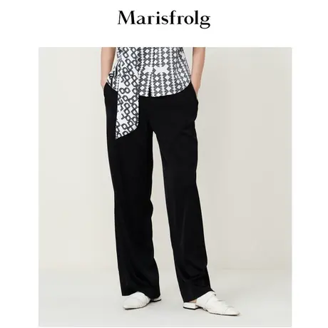 玛丝菲尔2022夏季新款宽松直筒黑色松紧腰头高级感西裤休闲裤女商品大图