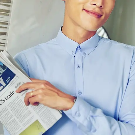 雀后男士白衬衫长袖秋装新款修身别致商务正装职业工作服蓝色衬衣图片