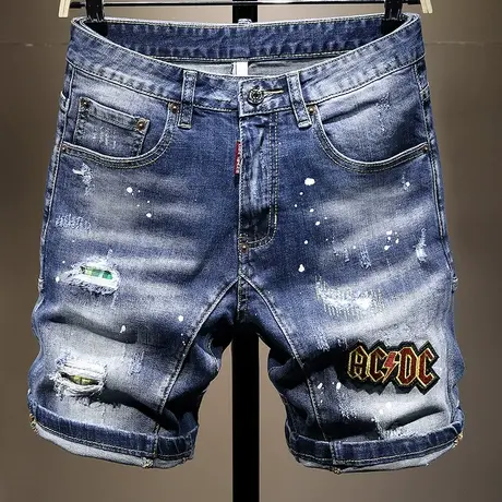 夏季薄款欧美街头潮牌牛仔短裤男士宽松五分裤子男生中裤马裤夏天图片