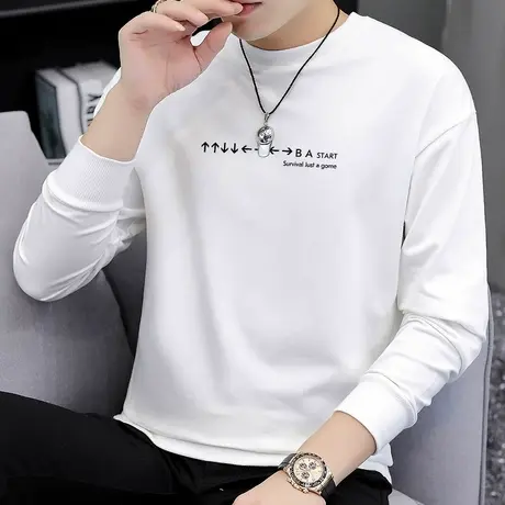 卫衣男2024新款秋季套头长袖宽松潮流圆领加绒加厚白色无帽衫男生商品大图