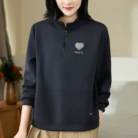 半拉链立领卫衣女春秋2024年新款轻熟时尚宽松休闲上衣服早秋外套商品大图