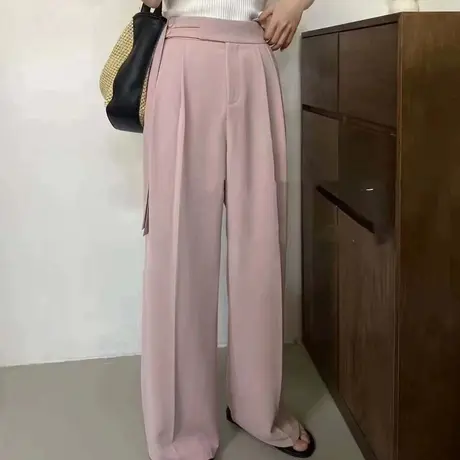 春夏新款时尚气质休闲高腰显瘦垂感修身设计师款西装阔腿裤长裤女图片