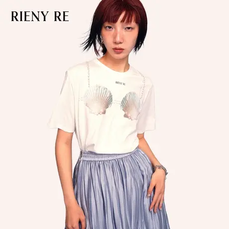 RIENYRE短袖t恤女2023新款夏季薄款冷淡系高级感上衣白色打底衫图片