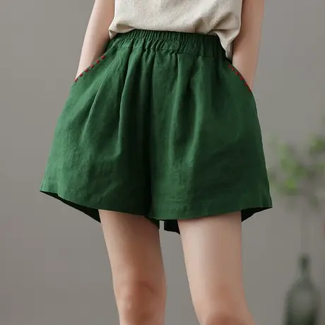 dza 高腰显瘦白色亚麻短裤夏薄款休闲五分裤子女士宽松阔腿棉麻裤图片