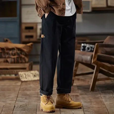 秋冬休闲裤复古男士纯色直筒百搭休闲工装裤时尚潮流美式复古长裤商品大图