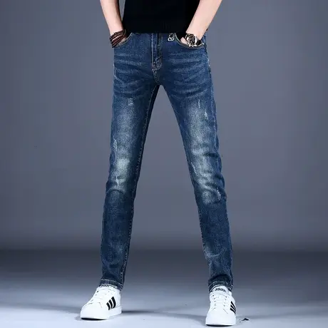 男士猫须牛仔裤男款秋冬轻奢休闲修身小脚裤子2023新款弹力高端潮图片