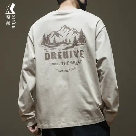 希越精梳棉后背山系印花长袖t恤男260g重磅宽松大码春秋打底衫潮图片