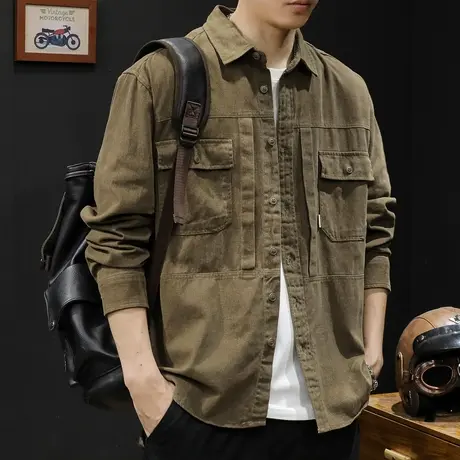 春季潮牌衬衫男士衬衣长袖纯棉休闲工装外套男春秋24新款衬衫美式图片