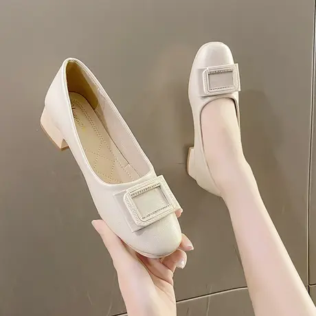 软底软皮低跟单鞋女中跟2024新款春秋粗跟浅口鞋气质百搭夏天女鞋商品大图