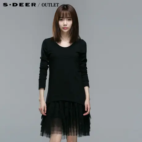 sdeer圣迪奥春装女蕾丝拼接长袖显瘦新修身连衣裙2181274图片