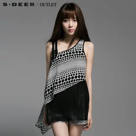 s.deer【上新】圣迪奥女装夏装皮质袢扣雪纺上衣S14280691商品大图