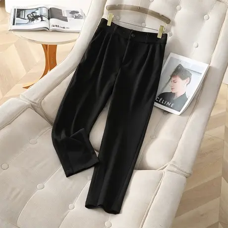 伊自尚2024年新款大码女装时尚显瘦直筒裤黑色西装九分休闲裤子女图片