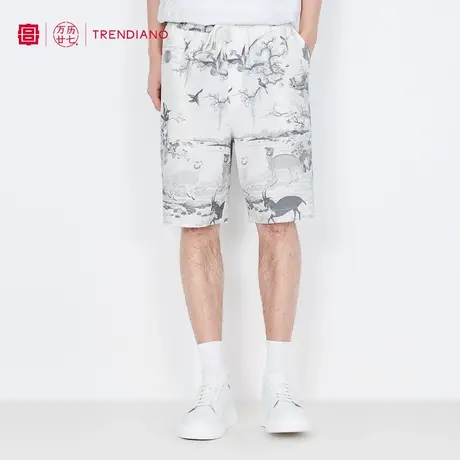 TRENDIANO『宫』联名系列春季国画风休闲裤男潮牌宽松短裤商品大图