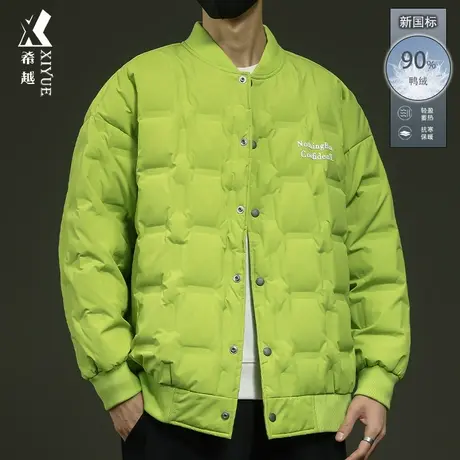 美式棒球羽绒服男2023冬季新国标90鸭绒外套宽松大码男士空气棉服图片
