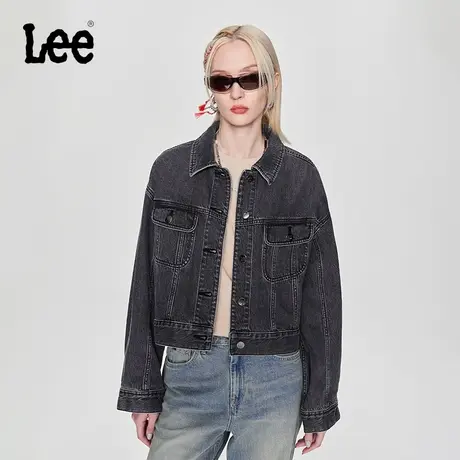 Lee24早春新品舒适版黑色刺绣女翻领牛仔外套休闲潮LWT008227100图片