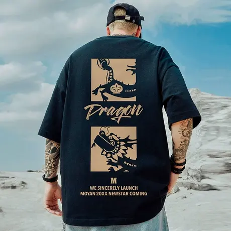 短袖t恤男胖2025新款300g重磅纯棉夏季蛇年加肥加大码上衣服半袖商品大图