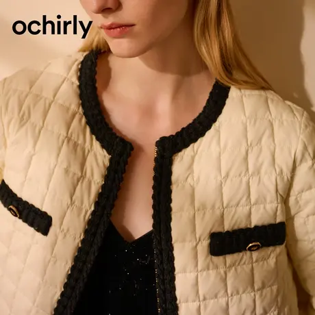 ochirly欧时力 软糯小香风轻薄羽绒外套女 2023新款秋冬撞色法式图片