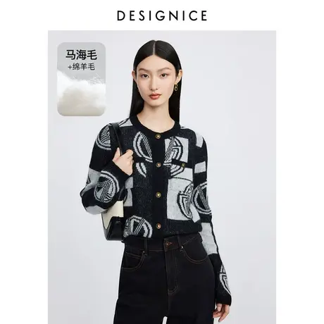 商场同款迪赛尼斯秋季通勤风小众设计感复古短款长袖毛针织衫女图片