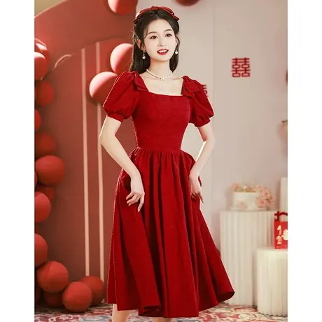 敬酒服新娘小个子高级感法式订婚礼服女夏季红色连衣裙平时可穿商品大图