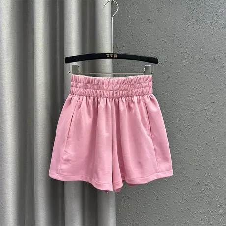 韩系风a字休闲裤女2024春夏新款粉色减龄设计感宽松百搭阔腿短裤图片