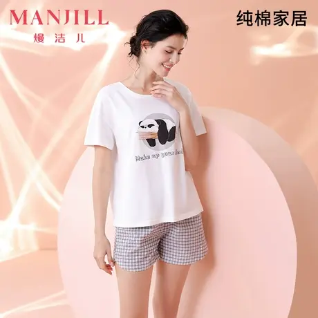 【商场同款】熳洁儿春夏家居服女纯棉舒适圆领短袖短裤睡衣套装商品大图