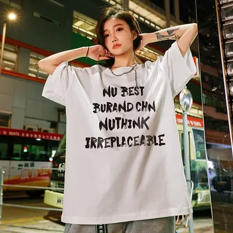 Nuthink美式街头oversize字母短袖T恤男夏季潮牌ins半截袖情侣装图片