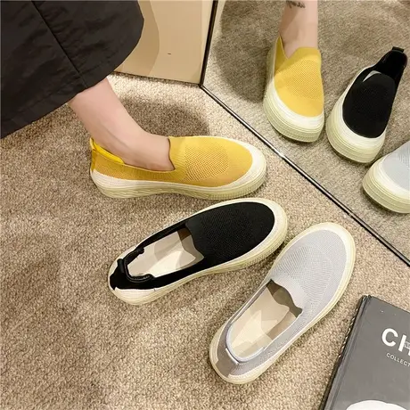 厚底单鞋女针织鞋春季圆头渔夫鞋日系王妃鞋乐福鞋休闲板鞋飞织鞋商品大图