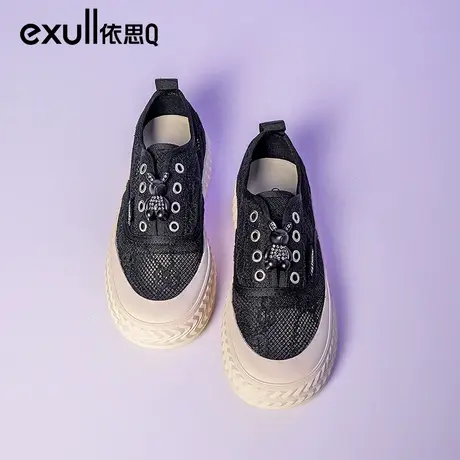 依思q帆布鞋镂空透气网面2024年春季新款复古厚底超火欧货渔夫鞋图片