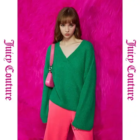 Juicy Couture橘滋新款绿色精灵V领女式毛衫图片