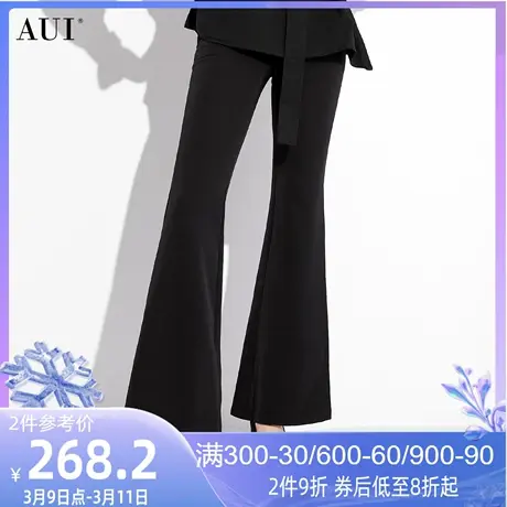 AUI黑色高级感气质阔腿裤女2023秋季新款设计感小众收腰修身长裤图片