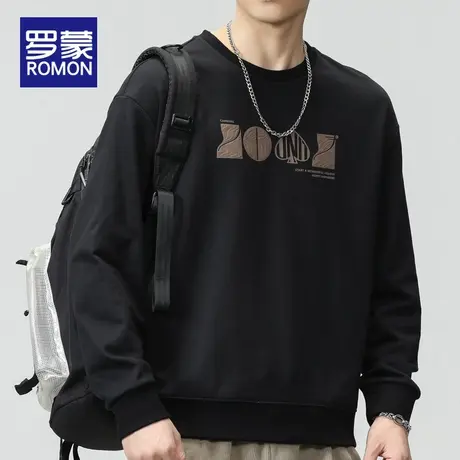 罗蒙重磅圆领卫衣男春秋款男装潮牌大码2023新款男士上衣长袖秋季图片