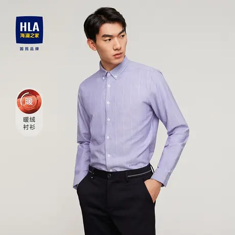 【加绒】HLA/海澜之家2023暖绒系列长袖衬衫男加绒格纹上衣男商品大图