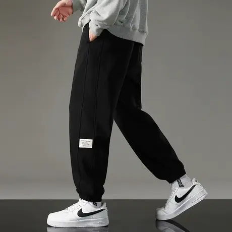 休闲长裤子男秋冬款宽松潮流百搭九分运动裤加绒小脚束脚黑色卫裤商品大图