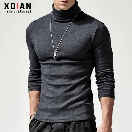男士高领打底衫男长袖t恤加厚保暖上衣服修身紧身秋衣男秋冬季潮商品大图