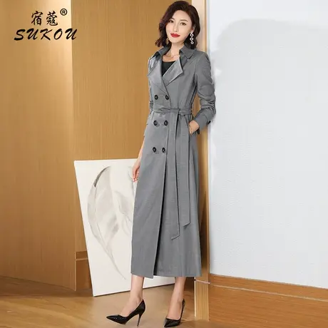 高级灰色风衣2023秋季新款气质长款今年流行英伦风过膝外套大衣女图片